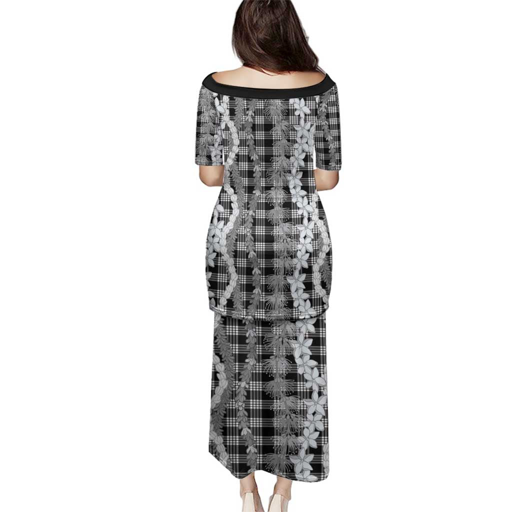 Hawaiian Ohia Lehua Lei Family Matching Puletasi and Hawaiian Shirt Plaid Palaka Eleele Pattern - Polynesian Pride