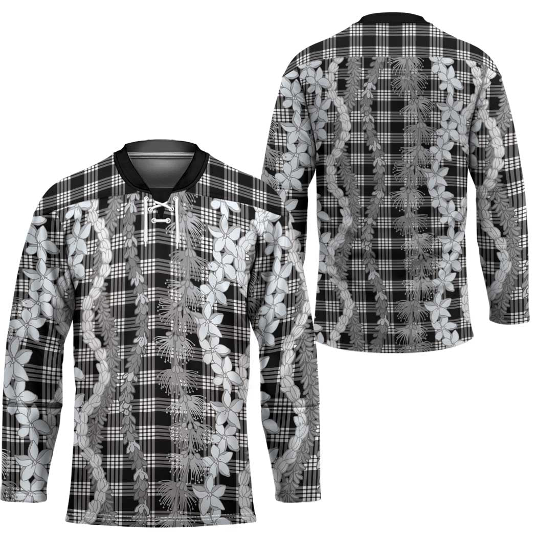 Hawaiian Ohia Lehua Lei Hockey Jersey Plaid Palaka Eleele Pattern - Polynesian Pride