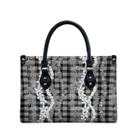 Hawaiian Ohia Lehua Lei Leather Bag Plaid Palaka Eleele Pattern - Polynesian Pride