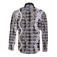 Hawaiian Ohia Lehua Lei Long Sleeve Button Shirt Plaid Palaka Eleele Pattern - Polynesian Pride