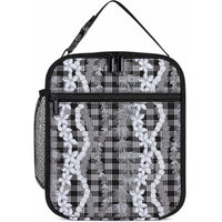 Hawaiian Ohia Lehua Lei Lunch Bag Plaid Palaka Eleele Pattern LT9 10.2 × 8.3 × 4.3 inch Black - Polynesian Pride
