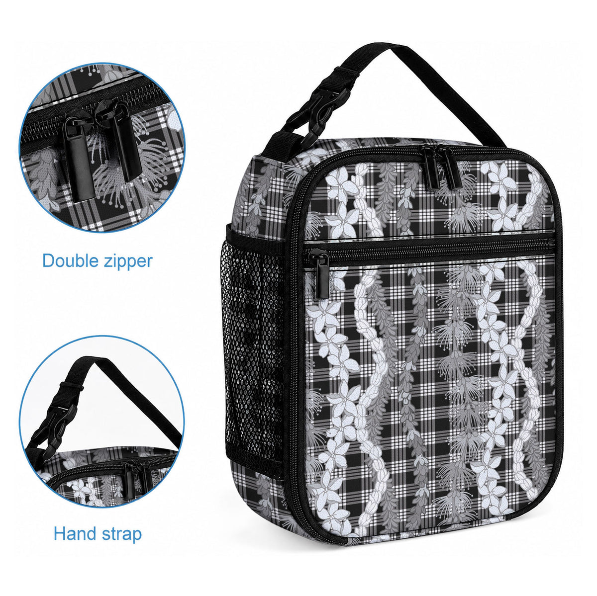 Hawaiian Ohia Lehua Lei Lunch Bag Plaid Palaka Eleele Pattern LT9 - Polynesian Pride