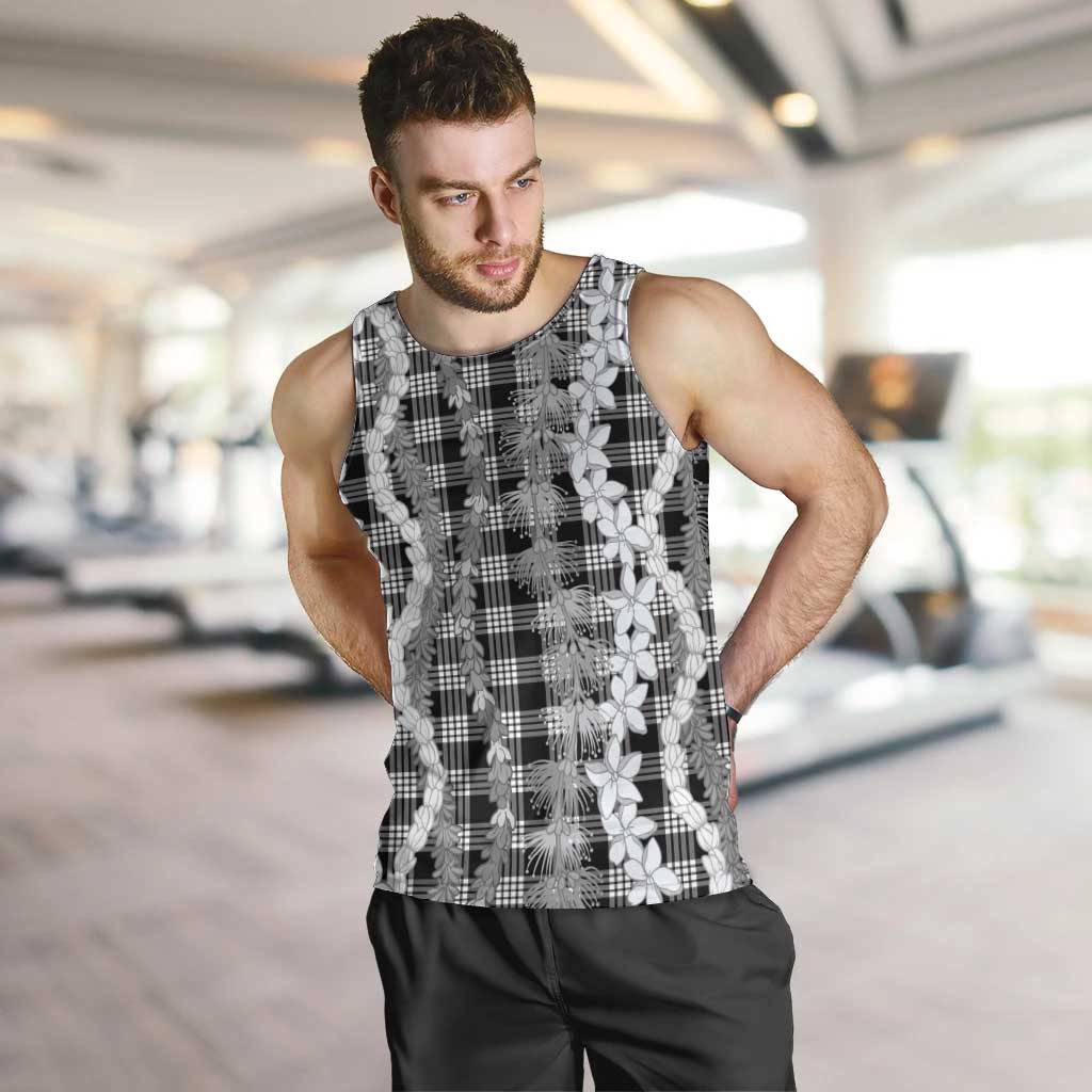 Hawaiian Ohia Lehua Lei Men Tank Top Plaid Palaka Eleele Pattern - Polynesian Pride