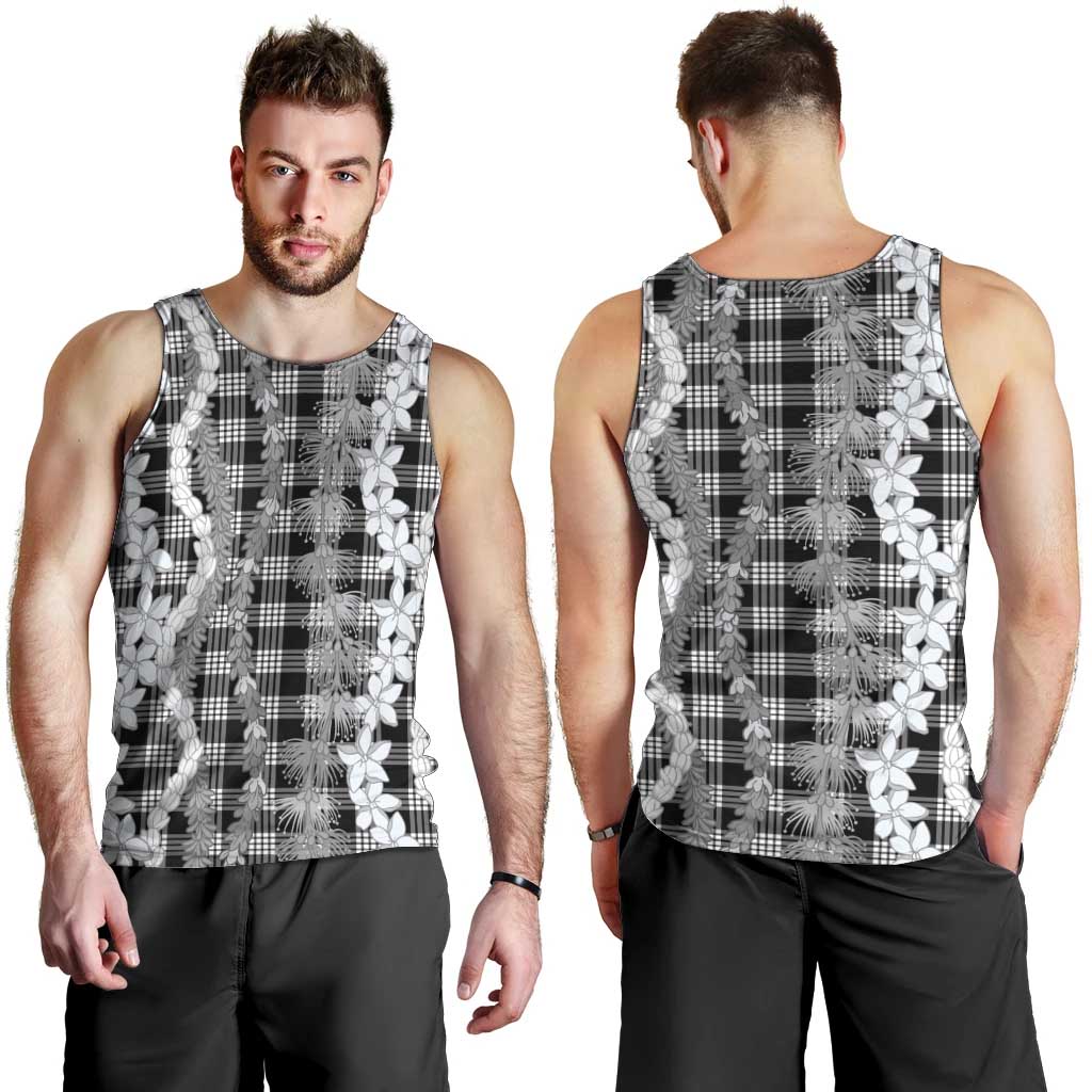 Hawaiian Ohia Lehua Lei Men Tank Top Plaid Palaka Eleele Pattern - Polynesian Pride