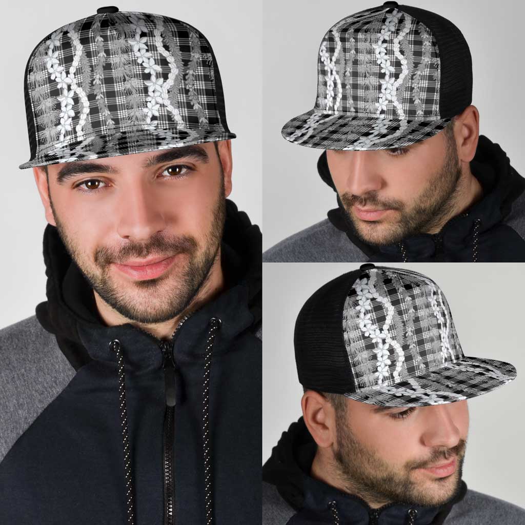Hawaiian Ohia Lehua Lei Mesh Trucker Cap Plaid Palaka Eleele Pattern - Polynesian Pride