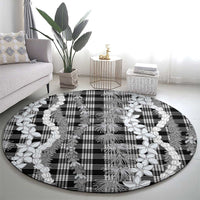 Hawaiian Ohia Lehua Lei Round Carpet Plaid Palaka Eleele Pattern - Polynesian Pride