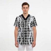 Hawaiian Ohia Lehua Lei Scrub Top Plaid Palaka Eleele Pattern - Polynesian Pride
