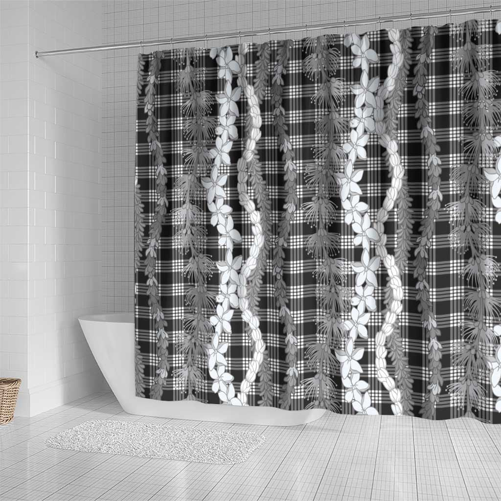 Hawaiian Ohia Lehua Lei Shower Curtain Plaid Palaka Eleele Pattern - Polynesian Pride