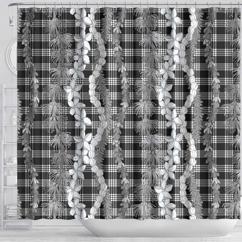 Hawaiian Ohia Lehua Lei Shower Curtain Plaid Palaka Eleele Pattern - Polynesian Pride