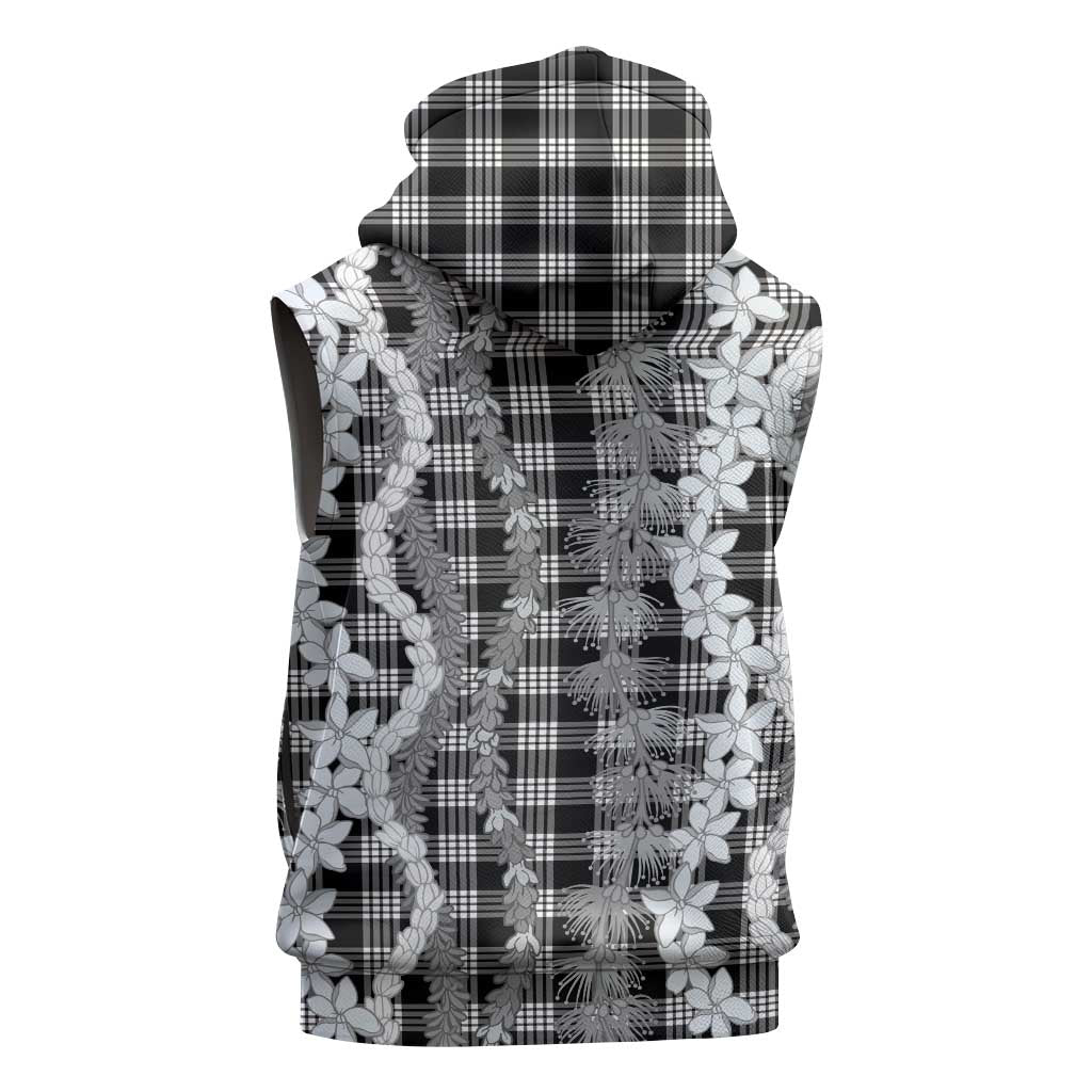 Hawaiian Ohia Lehua Lei Sleeveless Zip Hoodie Plaid Palaka Eleele Pattern - Polynesian Pride