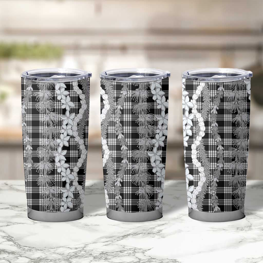 Hawaiian Ohia Lehua Lei Tumbler Cup Plaid Palaka Eleele Pattern - Polynesian Pride