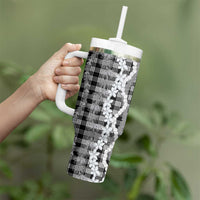 Hawaiian Ohia Lehua Lei Tumbler With Handle Plaid Palaka Eleele Pattern - Polynesian Pride