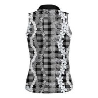 Hawaiian Ohia Lehua Lei Women Sleeveless Polo Shirt Plaid Palaka Eleele Pattern - Polynesian Pride