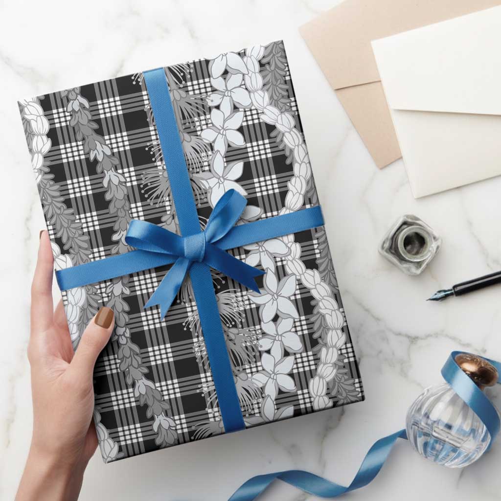 Hawaiian Ohia Lehua Lei Wrapping Paper Plaid Palaka Eleele Pattern - Polynesian Pride