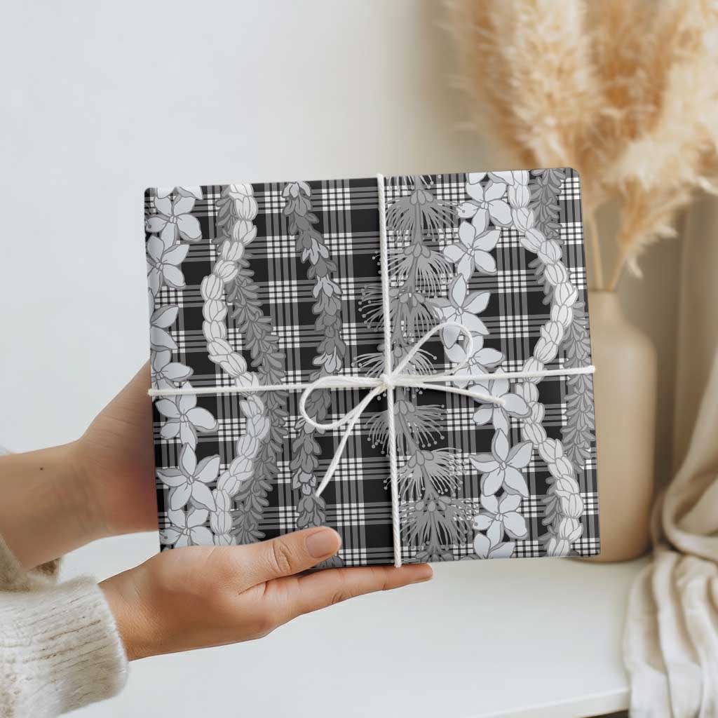 Hawaiian Ohia Lehua Lei Wrapping Paper Plaid Palaka Eleele Pattern - Polynesian Pride
