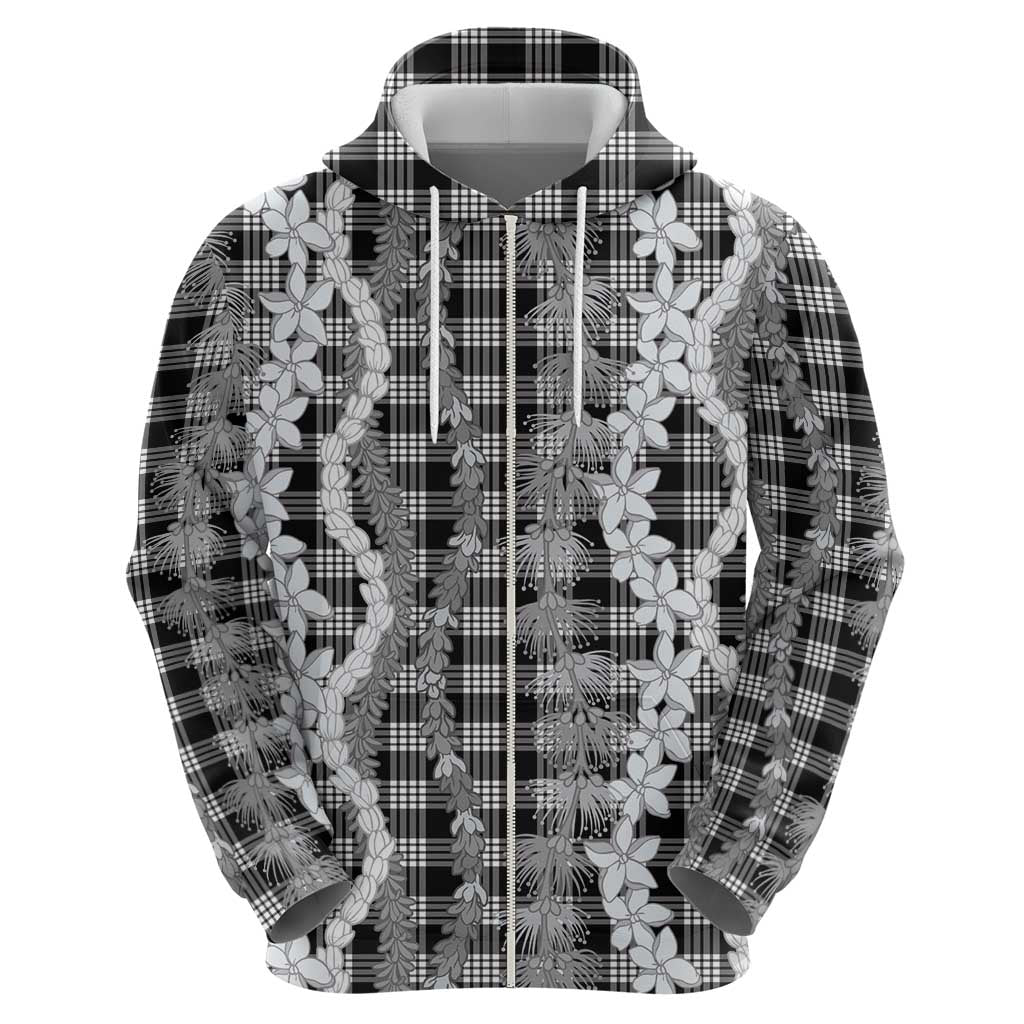 Hawaiian Ohia Lehua Lei Zip Hoodie Plaid Palaka Eleele Pattern - Polynesian Pride