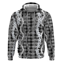 Hawaiian Ohia Lehua Lei Zip Hoodie Plaid Palaka Eleele Pattern - Polynesian Pride