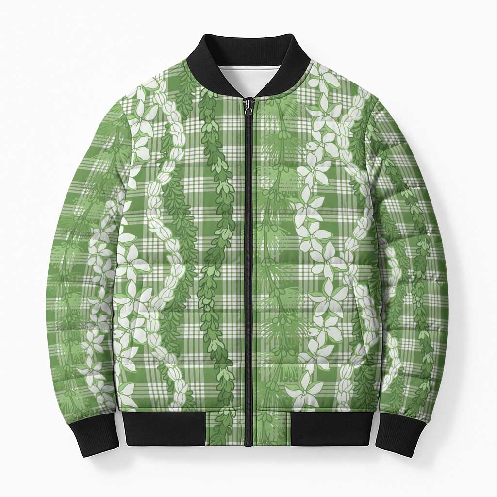Hawaiian Ohia Lehua Lei Bomber Puffer Jacket Plaid Palaka Omaomao Pattern - Polynesian Pride