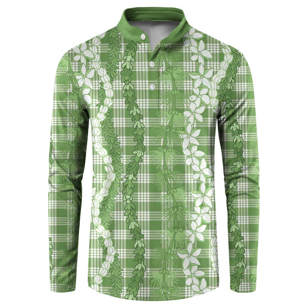 Hawaiian Ohia Lehua Lei Button Sweatshirt Plaid Palaka Omaomao Pattern - Polynesian Pride