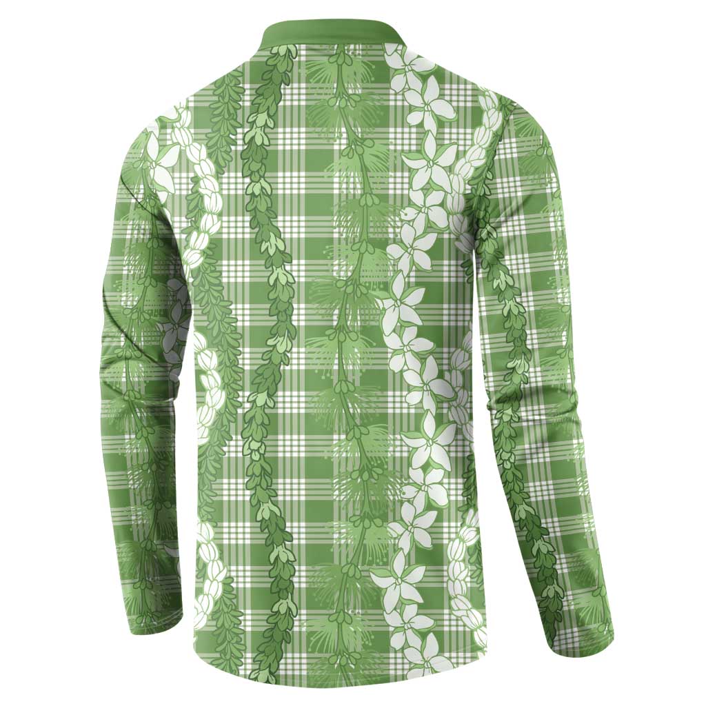 Hawaiian Ohia Lehua Lei Button Sweatshirt Plaid Palaka Omaomao Pattern - Polynesian Pride