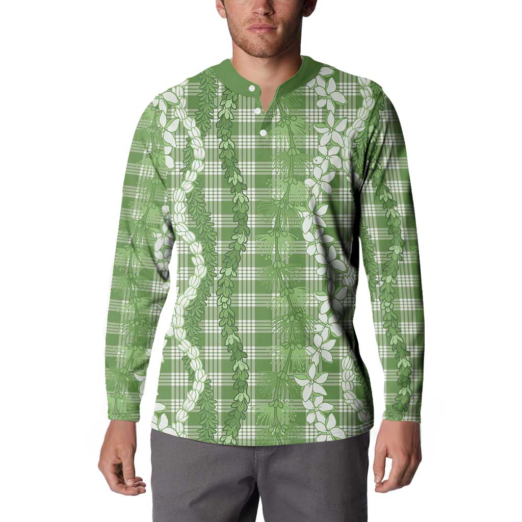 Hawaiian Ohia Lehua Lei Button Sweatshirt Plaid Palaka Omaomao Pattern - Polynesian Pride