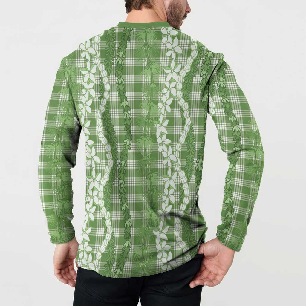 Hawaiian Ohia Lehua Lei Button Sweatshirt Plaid Palaka Omaomao Pattern - Polynesian Pride