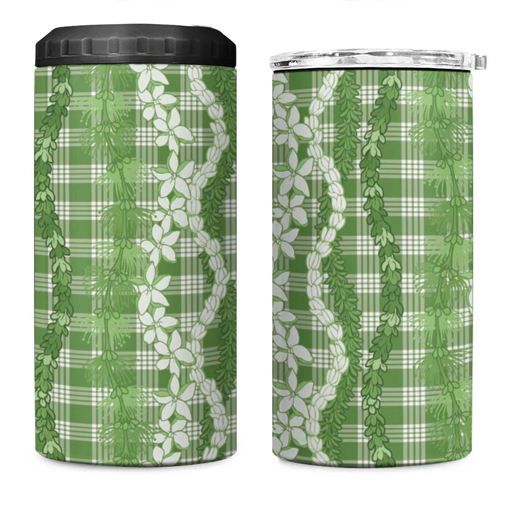Hawaiian Ohia Lehua Lei 4 in 1 Can Cooler Tumbler Plaid Palaka Omaomao Pattern - Polynesian Pride