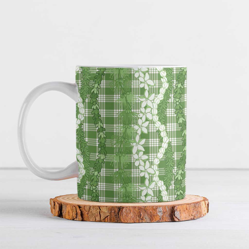 Hawaiian Ohia Lehua Lei Ceramic Mug Plaid Palaka Omaomao Pattern - Polynesian Pride
