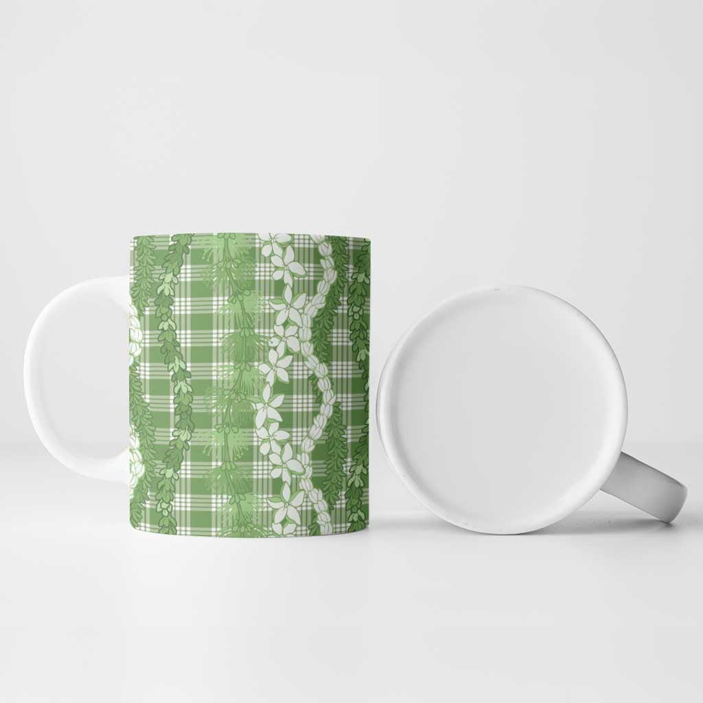 Hawaiian Ohia Lehua Lei Ceramic Mug Plaid Palaka Omaomao Pattern - Polynesian Pride