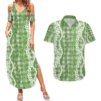 Hawaiian Ohia Lehua Lei Couples Matching Summer Maxi Dress and Hawaiian Shirt Plaid Palaka Omaomao Pattern - Polynesian Pride