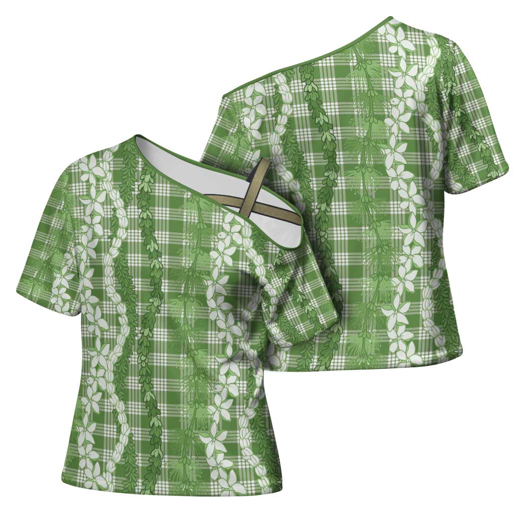 Hawaiian Ohia Lehua Lei Cross Shoulder Shirt Plaid Palaka Omaomao Pattern - Polynesian Pride