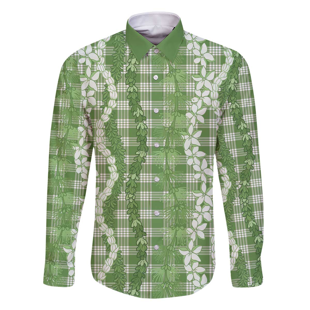 Hawaiian Ohia Lehua Lei Family Matching Off The Shoulder Long Sleeve Dress and Hawaiian Shirt Plaid Palaka Omaomao Pattern - Polynesian Pride