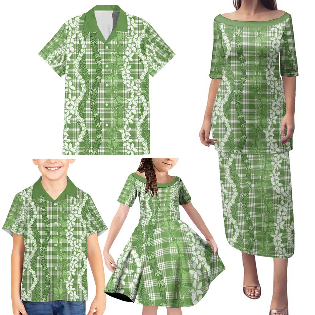 Hawaiian Ohia Lehua Lei Family Matching Puletasi and Hawaiian Shirt Plaid Palaka Omaomao Pattern - Polynesian Pride