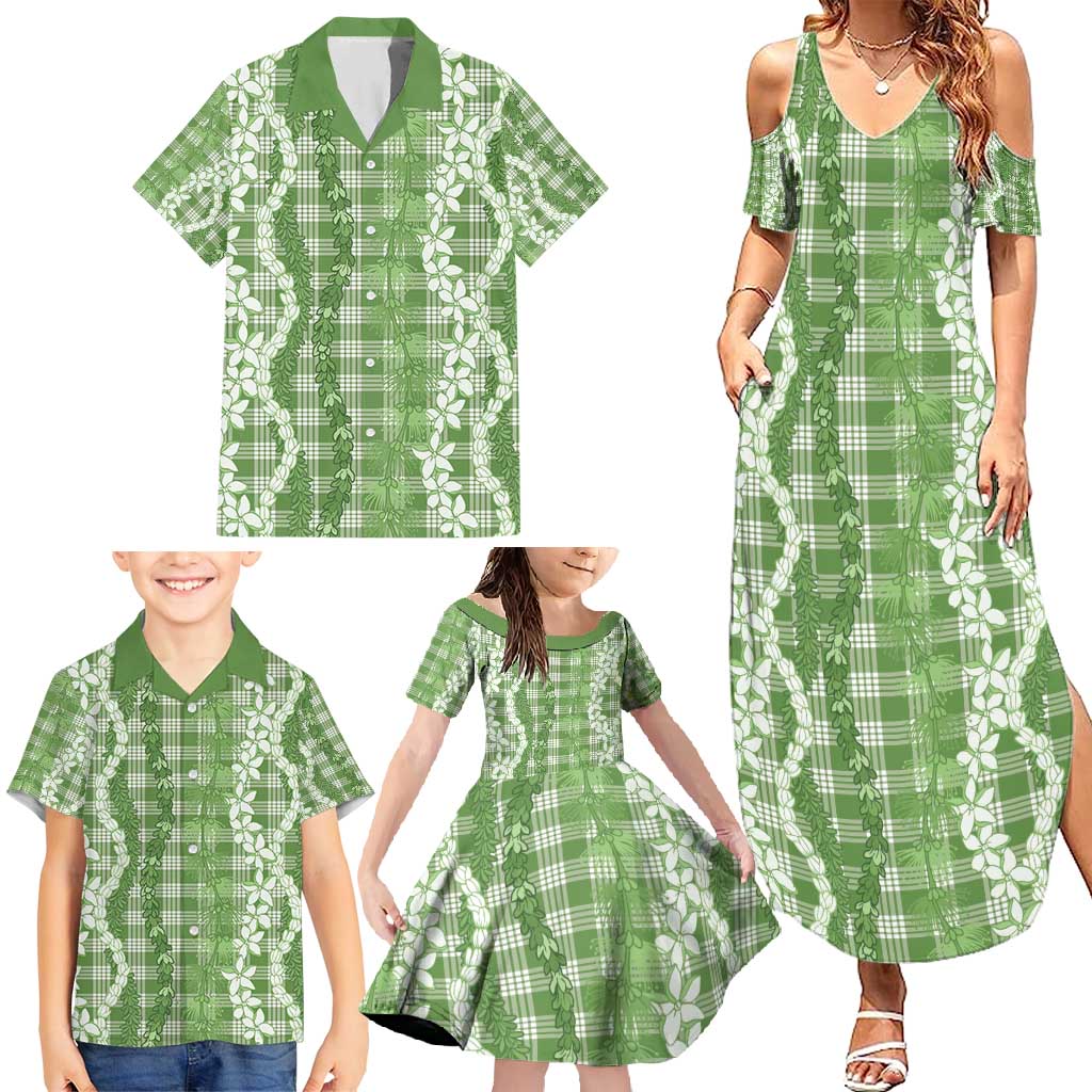 Hawaiian Ohia Lehua Lei Family Matching Summer Maxi Dress and Hawaiian Shirt Plaid Palaka Omaomao Pattern - Polynesian Pride