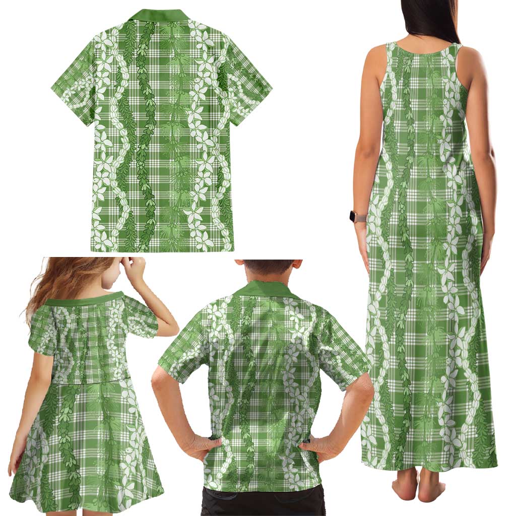 Hawaiian Ohia Lehua Lei Family Matching Tank Maxi Dress and Hawaiian Shirt Plaid Palaka Omaomao Pattern - Polynesian Pride