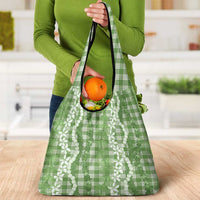 Hawaiian Ohia Lehua Lei Grocery Bag Plaid Palaka Omaomao Pattern - Polynesian Pride