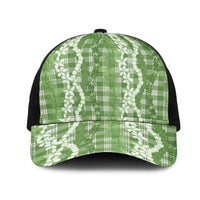 Hawaiian Ohia Lehua Lei Mesh Trucker Cap Plaid Palaka Omaomao Pattern - Polynesian Pride