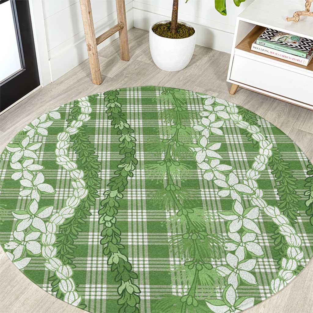 Hawaiian Ohia Lehua Lei Round Carpet Plaid Palaka Omaomao Pattern - Polynesian Pride