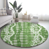 Hawaiian Ohia Lehua Lei Round Carpet Plaid Palaka Omaomao Pattern - Polynesian Pride