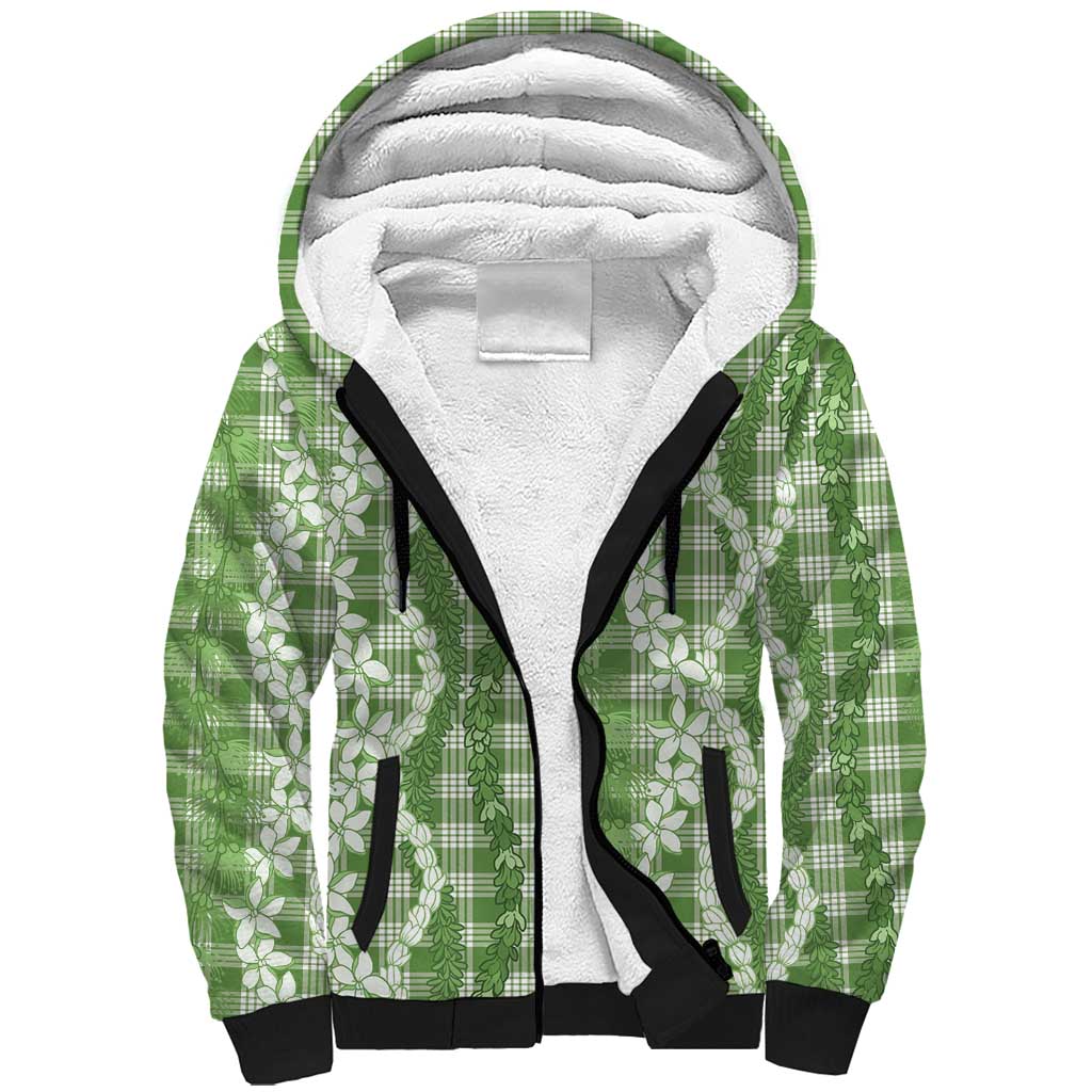 Hawaiian Ohia Lehua Lei Sherpa Hoodie Plaid Palaka Omaomao Pattern - Polynesian Pride