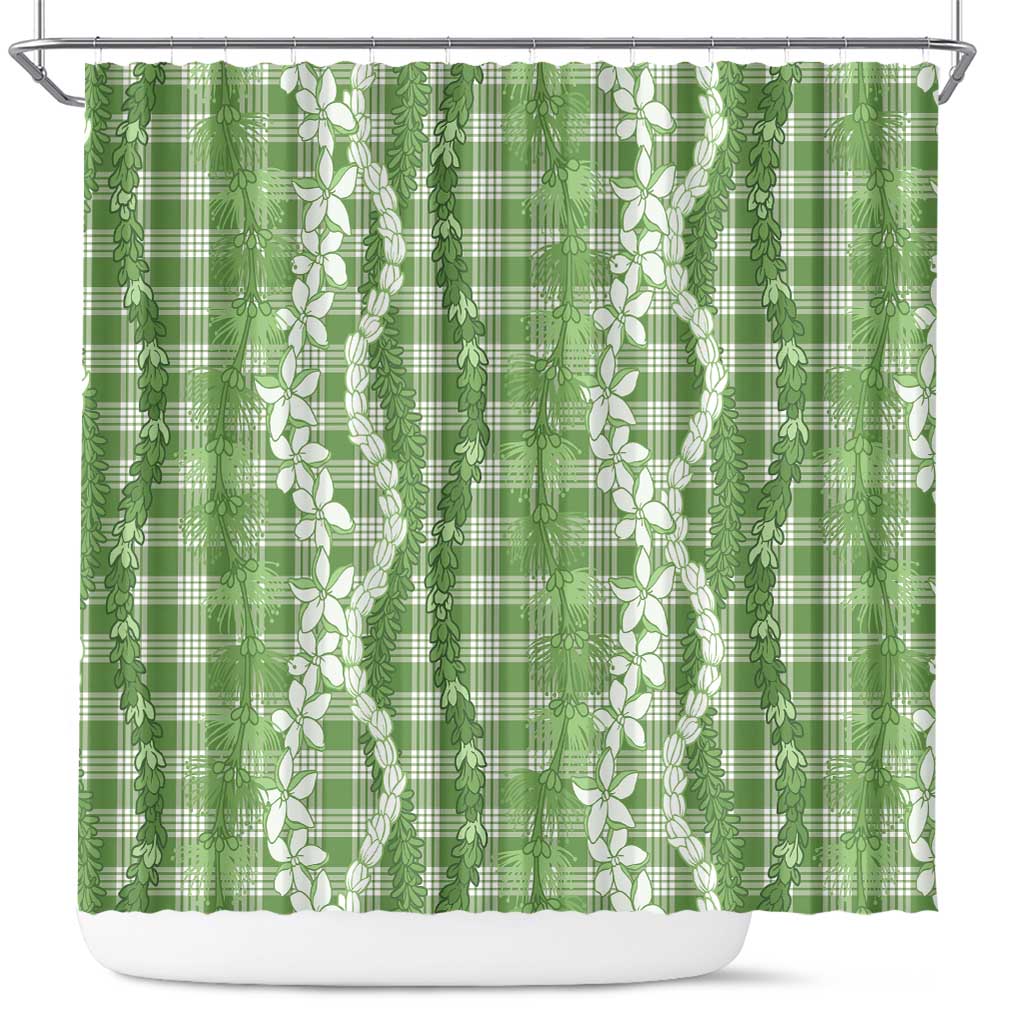 Hawaiian Ohia Lehua Lei Shower Curtain Plaid Palaka Omaomao Pattern - Polynesian Pride