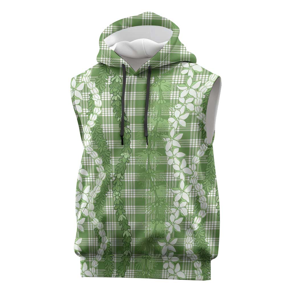 Hawaiian Ohia Lehua Lei Sleeveless Hoodie Plaid Palaka Omaomao Pattern - Polynesian Pride