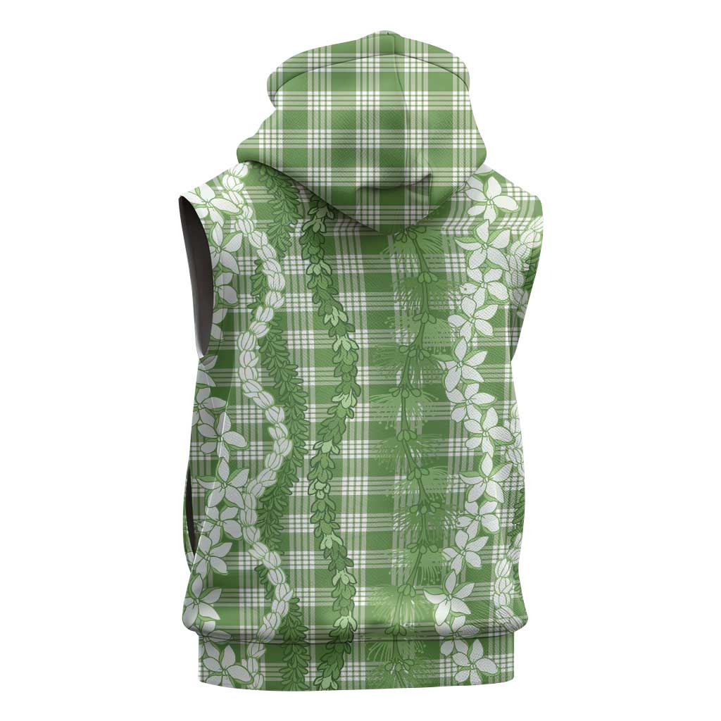 Hawaiian Ohia Lehua Lei Sleeveless Hoodie Plaid Palaka Omaomao Pattern - Polynesian Pride