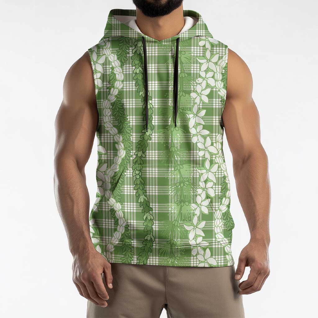 Hawaiian Ohia Lehua Lei Sleeveless Hoodie Plaid Palaka Omaomao Pattern - Polynesian Pride