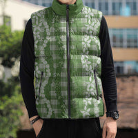 Hawaiian Ohia Lehua Lei Sleeveless Puffer Jacket Plaid Palaka Omaomao Pattern - Polynesian Pride
