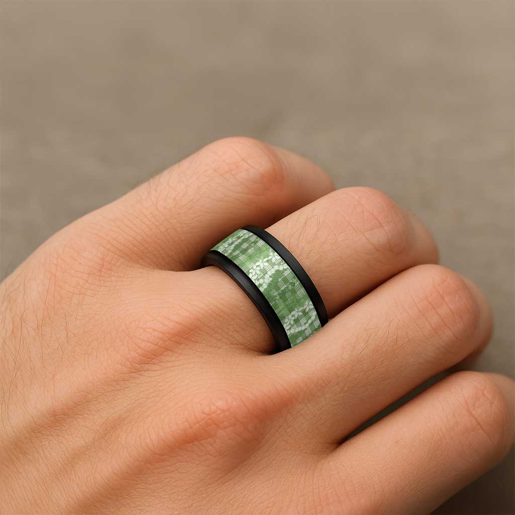 Hawaiian Ohia Lehua Lei Spinner Ring Plaid Palaka Omaomao Pattern - Polynesian Pride