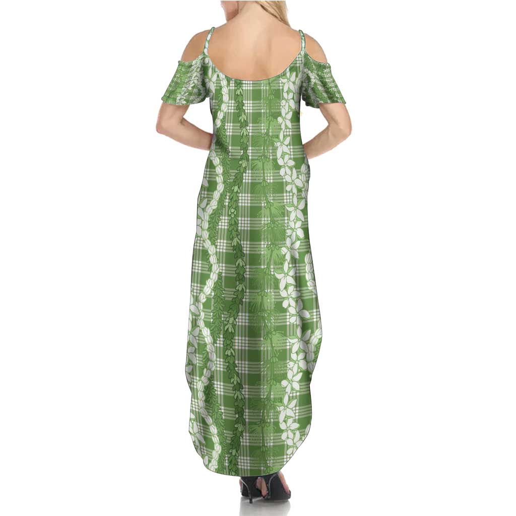 Hawaiian Ohia Lehua Lei Summer Maxi Dress Plaid Palaka Omaomao Pattern - Polynesian Pride
