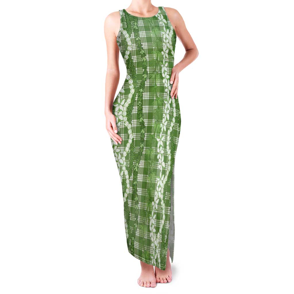 Hawaiian Ohia Lehua Lei Tank Maxi Dress Plaid Palaka Omaomao Pattern - Polynesian Pride