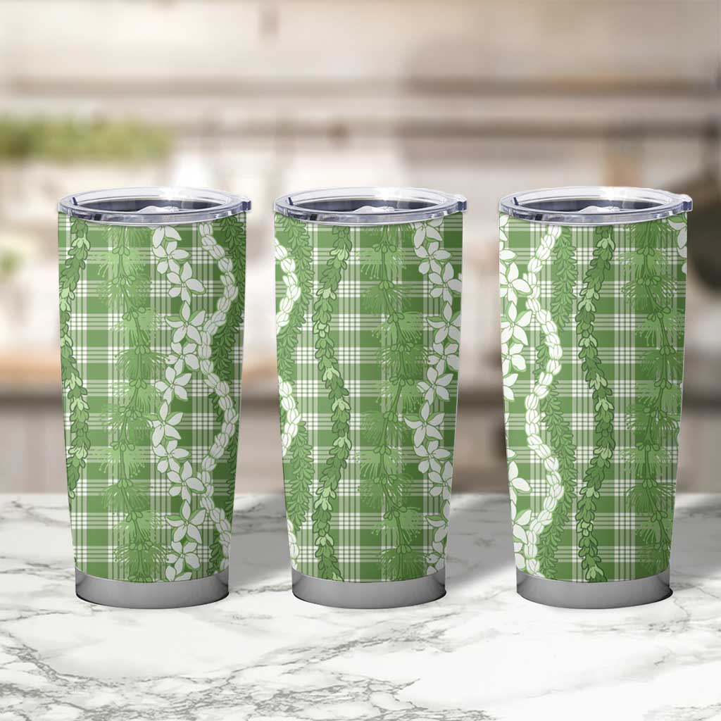Hawaiian Ohia Lehua Lei Tumbler Cup Plaid Palaka Omaomao Pattern - Polynesian Pride
