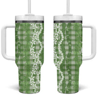 Hawaiian Ohia Lehua Lei Tumbler With Handle Plaid Palaka Omaomao Pattern - Polynesian Pride